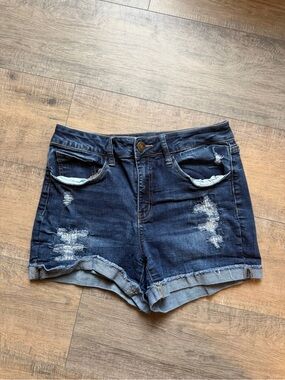 SO Dark Blue Distressed Jean Shorts